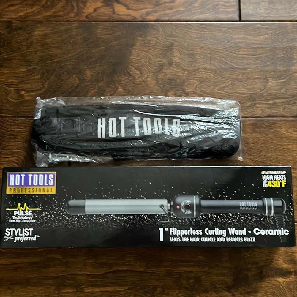 NIB Hot Tools Professional 1 Inch Flipperless Ceramic Curling Wand & Travel Case
